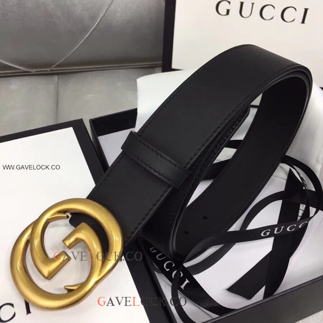 Gucci Men's Leather Belt Retro Gold GG Buckle Size 38mm